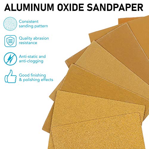 Lotfancy 1/4 Sheet Sandpaper For Palm Sander, 50Pcs 60 80 120 180 240 320 400 600 800 1000 Grit Sanding Sheets Assortment, Hook And Loop Sand Paper For Car And Wood, 5.5”X 4.5” #TOP3