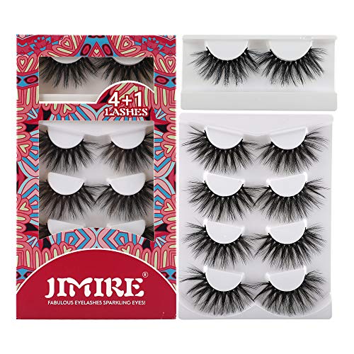JIMIRE Fake Eyelashes Fluffy Faux Mink Lashes 20mm Long Lashes Pack 5 Pairs