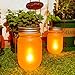 Solar Mason Jar Flame Lantern Lights ,4 Pack LED Flickering Flame Effect Light,Solar Lanterns for Outdoor Patio Party Garden Wedding Christmas Decor Lights(Mason Jars/Handles Included)