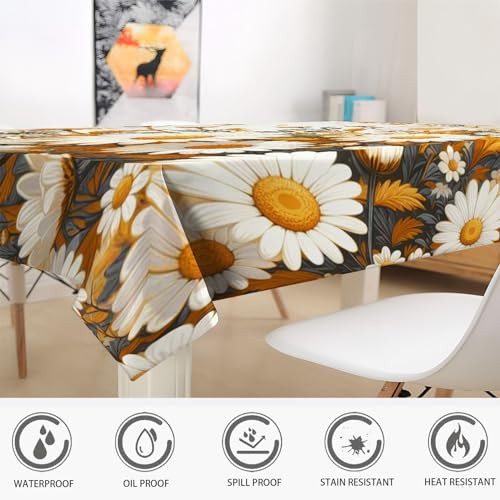 Nappe polyester chrysanthème anti tache pour table facile d'entretien