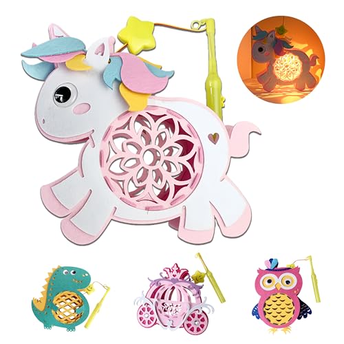 Inqzen Farolillos hechos a mano, juego de manualidades, faroles para el día de Martín, linternas creativas de dibujos animados, linternas para manualidades para la escuela y fiestas (unicornio)