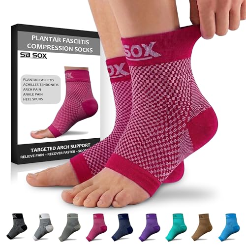 SB SOX Plantar Fasciitis Compression Socks – Arch Support Sleeve for Heel Pain Relief, Achilles Tendonitis & Foot Pain – Toeless Ankle Compression, All-Day Comfort (Pink, Medium)