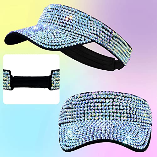 3 Pcs Glitter Visor Shiny Rhinestones Sport Golf Adjustable Summer Cap Golf Sun Visor Caps For Golf Tennis Cycling Running (Black, White, Beige) #TOP3