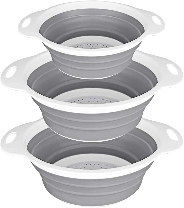 QiMH Juego de colador y colador plegable de 3-2 piezas de 4 cuartos (1 gal) y 1 pieza de 2 cuartos (0,5 gal) - Colador plegable de cocina de silicona sin BPA y apto para lavavajillas para pasta y verduras
