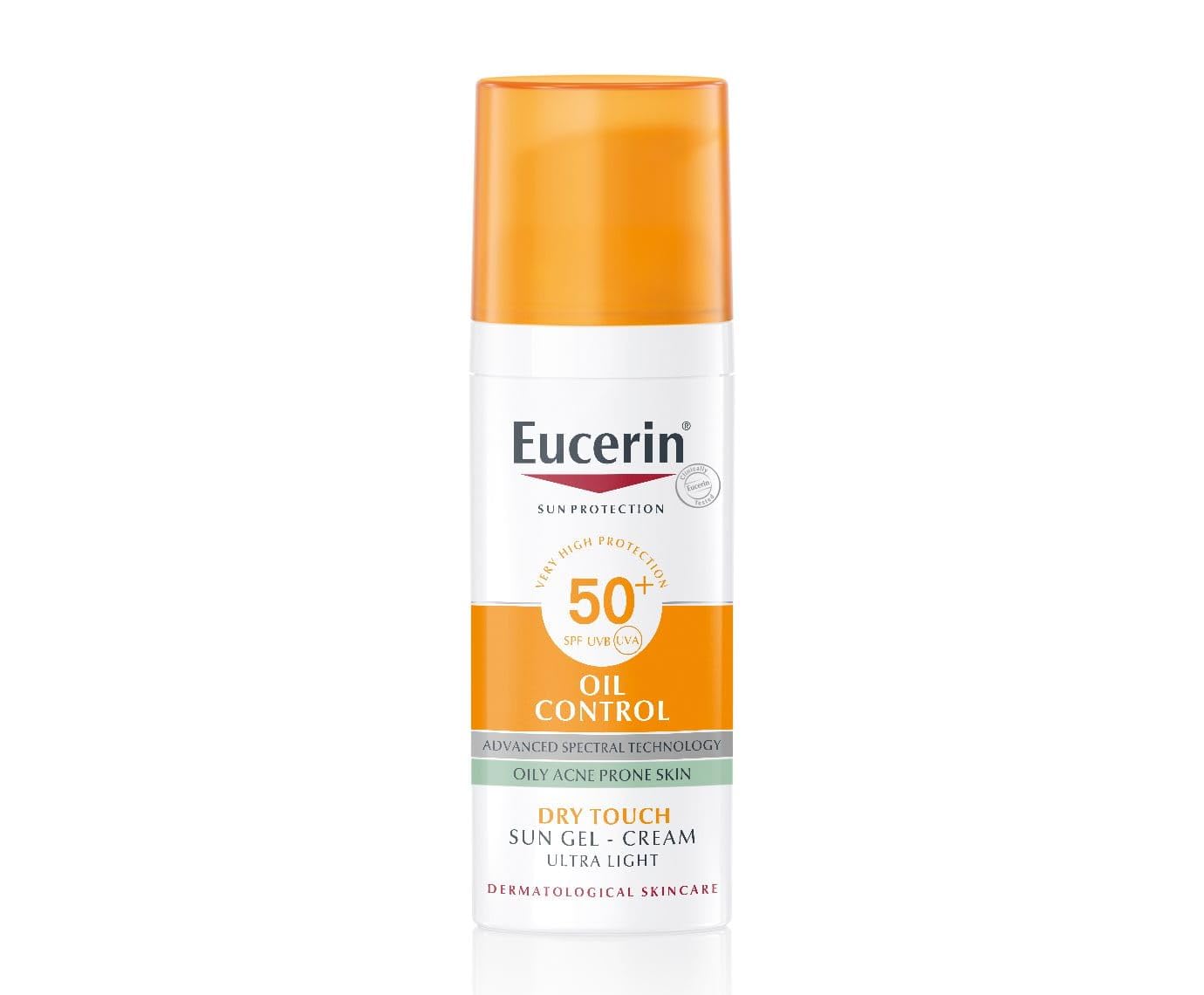 Eucerin Face Sunscreen Oil Control Gel-Cream Dry Touch, High UVA/UVB, SPF 50+, Light Texture Sun Protection, Suitable Under Make-Up, For Blemish-Prone Skin, 50ml