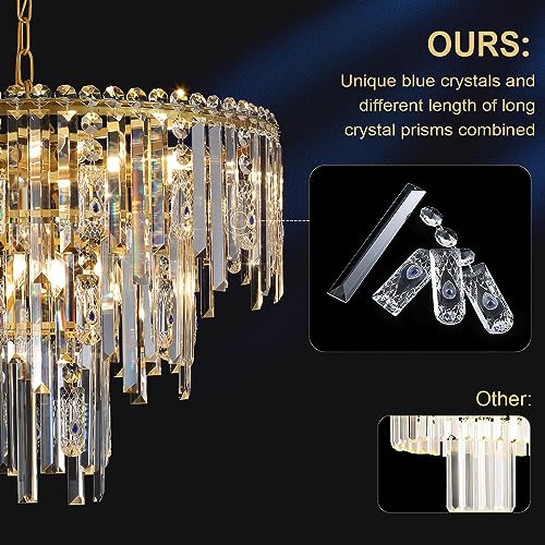Image of Gold Crystal Chandeliers 24 inch Modern Round Light Fixture for Dining Room