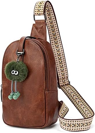 Love Deliver Crossbody Bags for Women Daypack Sling Bag Leather Chest Bag for Traveling Send a Pendant(Light Brown)