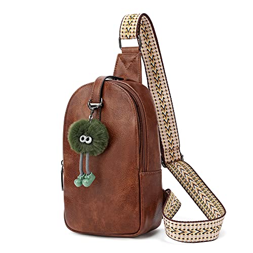 Love Deliver Crossbody Bags For Women Daypack Sling Bag Leather Chest Bag For Traveling Send A Pendant(Light Brown) #TOP1