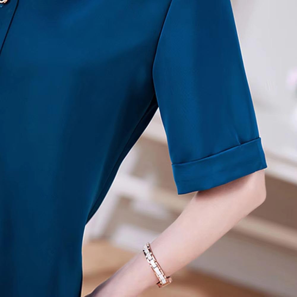 Women's Satin Shirt Short Sleeve Blouse Female Shirt Blouse Top Casual Clothing