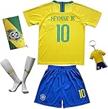100% Polyester GamesDur Brasilien Neu Gelb Heim Kinder Fußballtrikot-Hose Set Jugendgrößen (Heim, 30)