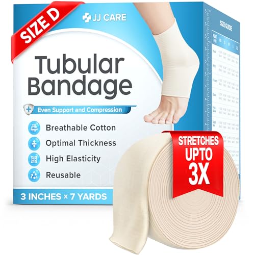 Tubular Bandage 3 x 7 yds / 21 ft Stockinette Tubing for Ankles and Knees Tubi Grip Size D Reusable Elastic Bandage Sleeve Compression Tubes for Knees and Upper Arm
