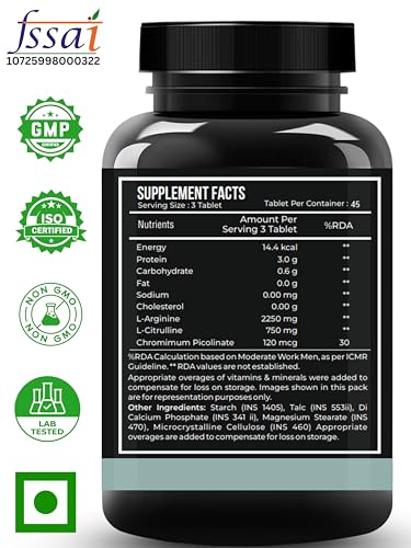 Image of Nutrasium Nitric Oxide Booster | L-Arginine 2250mg | Muscle Pump & Stamina | 45 Tabs
