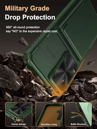 Image of Vihibii for Samsung Galaxy S25 Plus Case with Card Holder (4 Cards) [RFID Blocking] & Slide Camera Cover, Military Grade Drop Protection, Rugged Hard Back & Silicone Edge Wallet Case, 6.7 inch 2025, Green