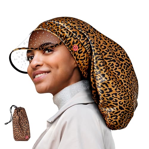 Red by Kiss Premium Satin Lined Rain Cap, 100% Waterproof Hair Protection, Built-in Clear Visor, Packable Pouch Included, Adjustable Strap