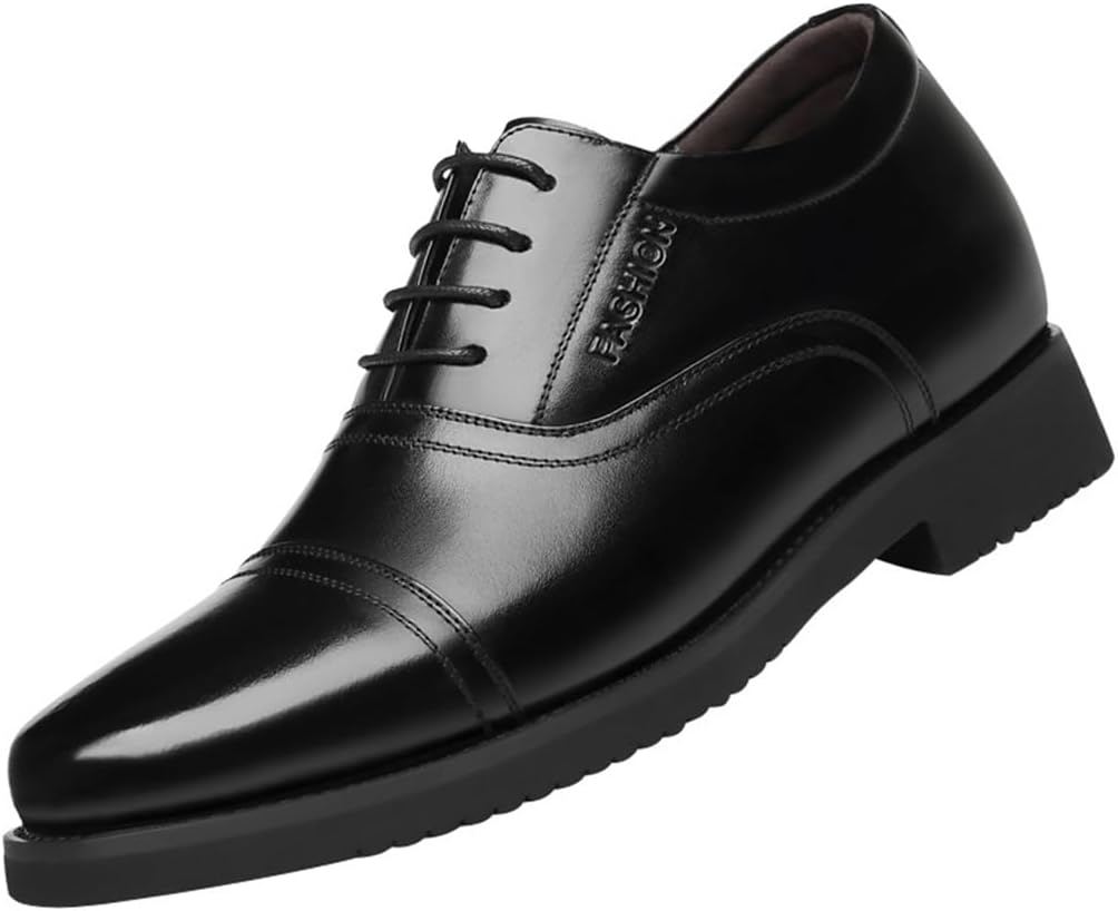 Mens Elevator Formal Shoes 3.14 Inches Taller Oxfords Dress Shoes Invisible Heel Leather Business Wedding Shoes