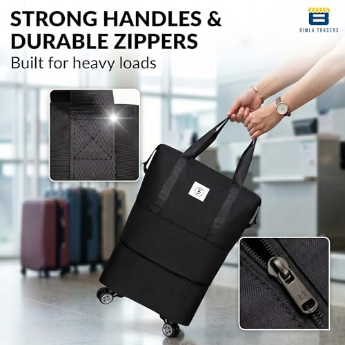 Image of Btag Travel Duffle Bag with Wheels | Convertible Handbag, Trolley & Shoulder Luggage for Clothes | Space-Saving Foldable Travel Companion | Expandable & Waterproof Traveling Bag for Unisex (Black)