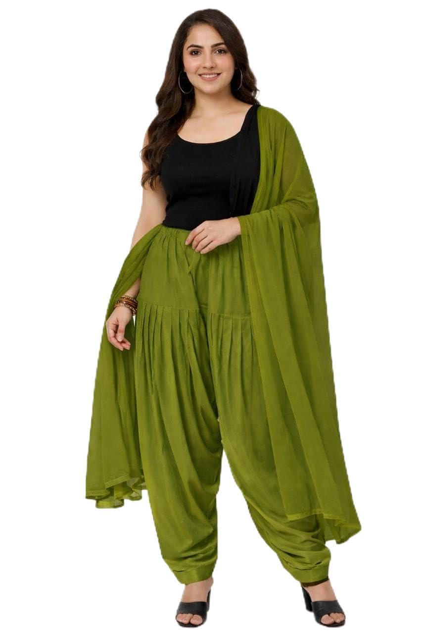 white tulips Women’s Cotton Semi Patiala Salwar with Dupatta | Free Size Adjustable Waist | Plain Punjabi Patiyala Pant | Comfortable Ethnic Wear | Multiple Colors-picture-32