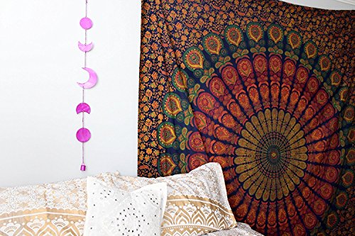 Tapeçaria de mandala de pavão grande mais vendida por Jaipur Handloom – Um hippie perfeito, boêmio,