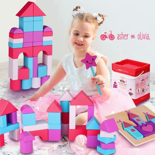 Large Building Wooden Blocks For Babies And Toddlers- 1-3 Years With Princess Castle Wooden Jigsaw Puzzles & Wand- Educational Montessori Fairytale Building Blocks For Toddlers #TOP6