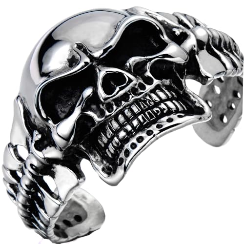 Pulsera Ajustable de Acero Inoxidable Biker Calavera miniatura 1