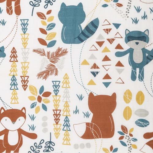 Image of Lulujo Security Lovey Blankets| Unisex Softest Breathable Cotton Muslin Security Blanket with Silky Satin Trim| Neutral Comforting Blanket for Girls & Boys | 16in by 16 in| Fox /Raccoon (LM200)
