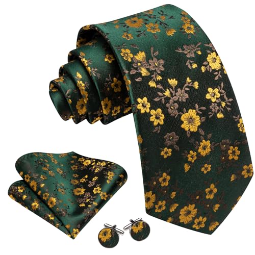Image of Barry.Wang Men Tie Set Floral Paisley Silk Necktie Pocket Square Cufflinks Formal Wedding Party Business