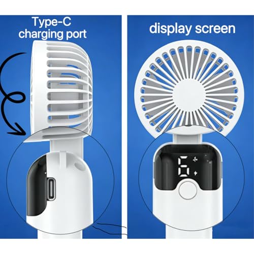 Image of One94Store Rechargeable Handheld Fan with 1800mAh Battery, 4-5 Hours Battery Backup, 6 Speed Touch Control, Portable Mini Fan with Mobile Stand for Travel, Office, Home & Outdoor Use (White)