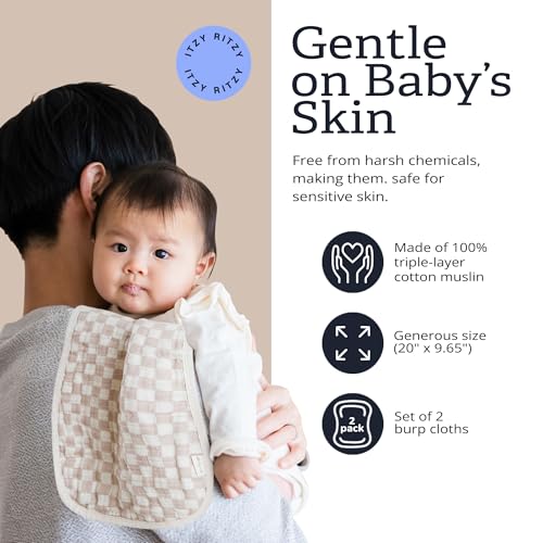 Itzy Ritzy Set of 2 Baby Burp Cloths – Ultra-Soft Absorbent Burping Cloths for Babies - Made of 100% Cotton Muslin & Generously Sized with Trendy Coordinating Prints – Machine Washable (Checkerboard)3