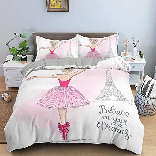 Housse de Couette 140x200 Tour De Fille Parure de Lit 1 Personne en Microfibre Doux, Ensemble Literie avec Motif Imprimée(110GSM), 2 taie d'oreiller 65x65, avec Fermeture éclair Cover