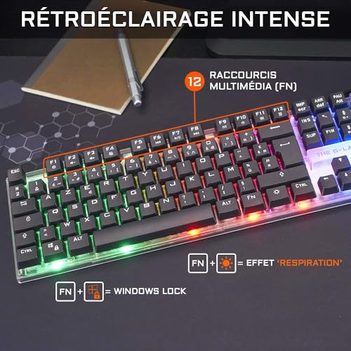 Combo Yttrium - Pacchetto Gaming Azerty RGB, Tastiera Gamer 105 Tasti e 19 Tasti Anti-Ghosting - Mouse Gamer 2400 Dpi - Tappetino per mouse Gaming - Pc Ps4 Ps5 - New - Tastiera gaming - Immagine 2