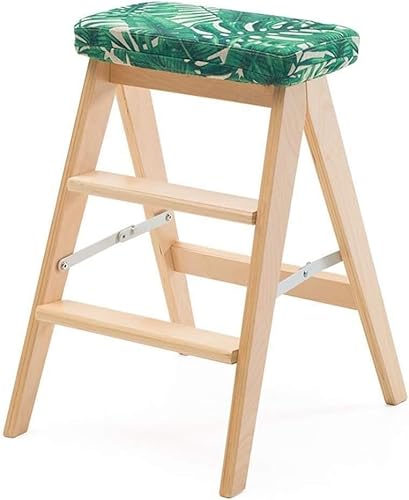Green Wooden Foldable Ladder & Stool, 65cm, Max 120kg