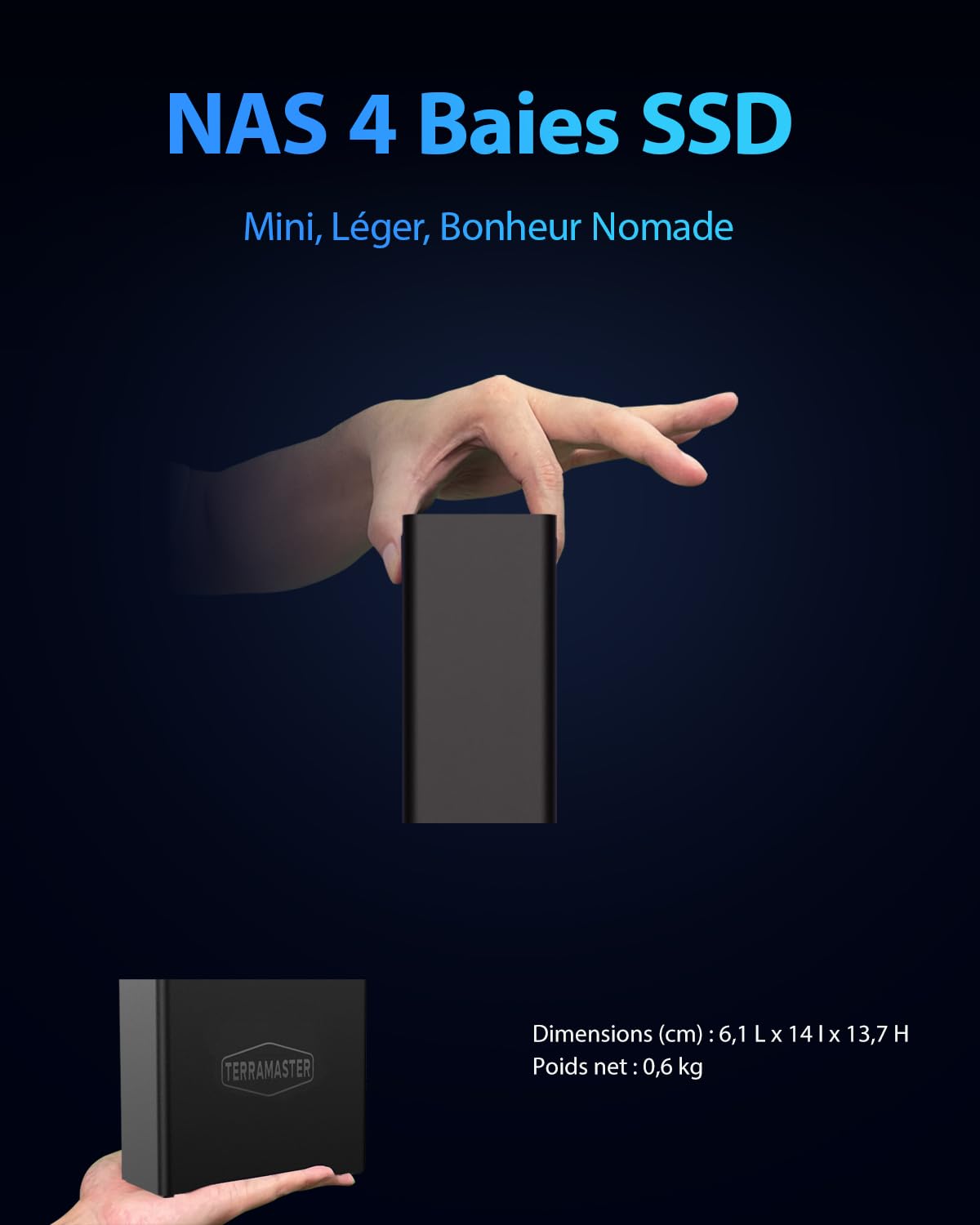 TERRAMASTER F4 SSD NAS Stockage - Serveur NAS 4 Baies Tout SSD, Processeur QuadCore N95, 8GB RAM DDR5, Port 5GbE, 4 Dissipateurs Inclus, Stockage en Réseau Puissant Format Compact (sans Disque)