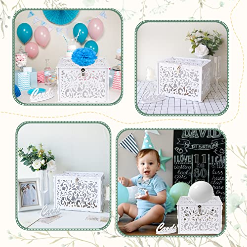 Image of White Wedding Card Box with Lock, PVC Gift Card Box for Wedding Reception, DIY Wedding Money Envelope Box for Party Graduation Birthday Baby Shower Decorations
