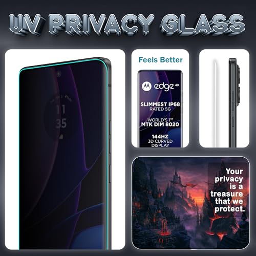 Image of FIRST MART UV Privacy Tempered Glass for Motorola Edge 40 | Anti-Spy 9H Curved Screen Protector, Edge-to-Edge, Case-Friendly | 1 Pack