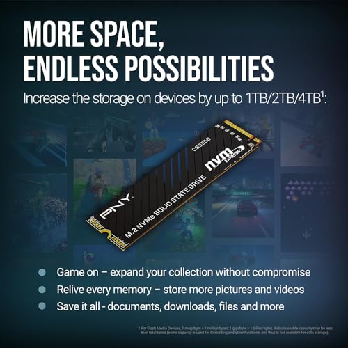 Image of PNY CS3250 1TB Gen5 SSD PCIe NVMe M.2 2280 - Up to 14,900MB /s - AI Application Ready, Ideal for Gaming, Photo /Video Editing, Demanding Workstations - Internal Solid-State Drive M280CS3250-1TB-TB