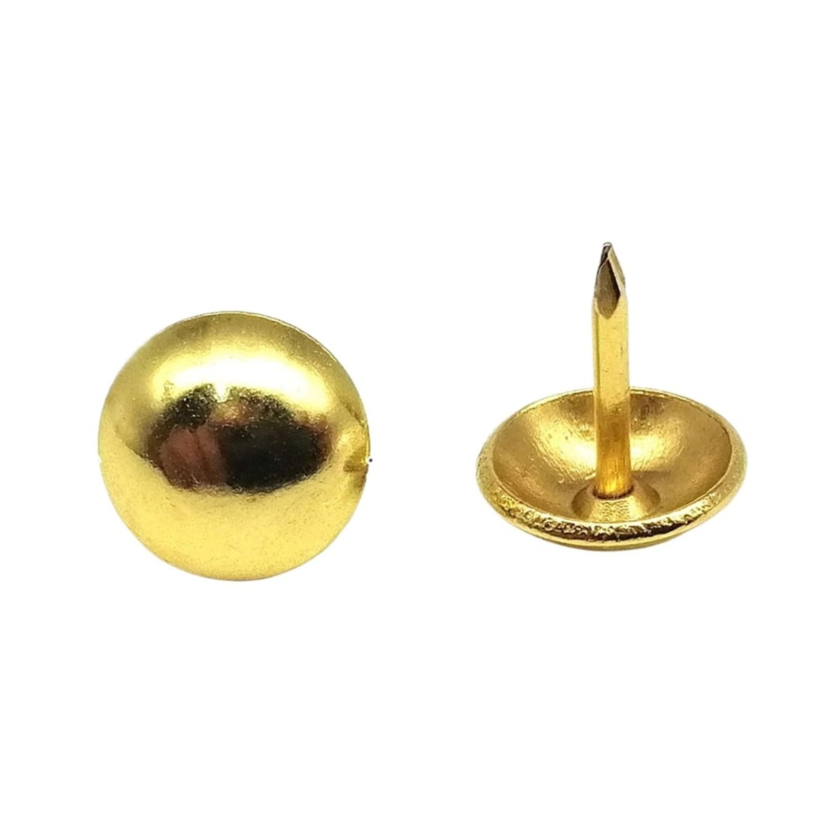 Flat Head Push Pins 50pcs Golden Silvery Upholstery Nail Case Wooden Box Sofa Shoes Decorative Tack Stud Pushpin Doornail(Golden cap 11mm)