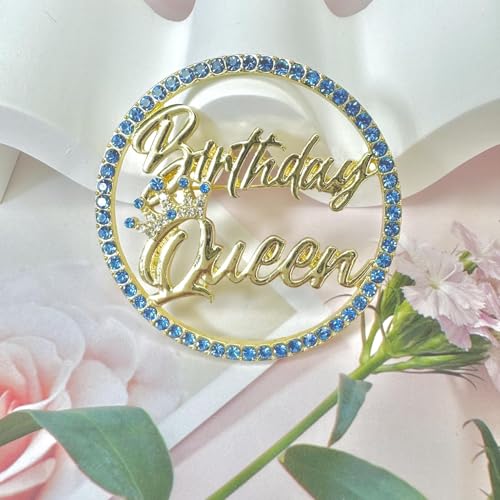 Image of Birthday Queen Pin, Gold Rhinestone Birthday Girl Pin - Metal Brooch for Party Outfit Accessories