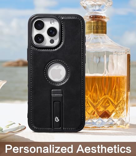 Bullroye for iPhone 15 Pro Case Leather with Stand, Black - image 6