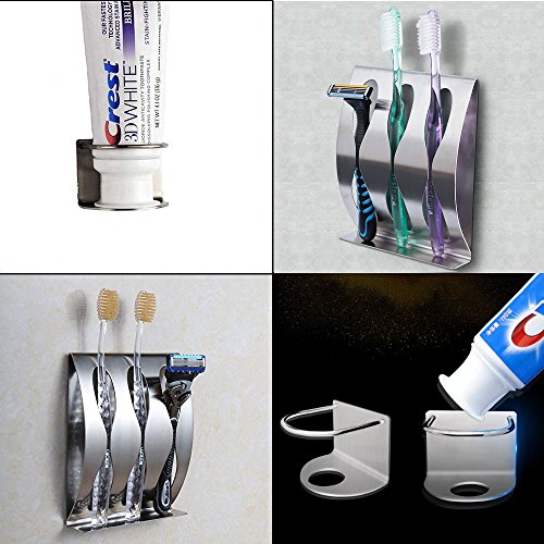 Originalidad 3M Polished Stainless Steel Self-Adhesive Wall Mount Toothbrush/Razor Holder - Toothpaste Holder Stand for Bathroom Accessories Organizer Set of 2 by Originalidad - Image 6