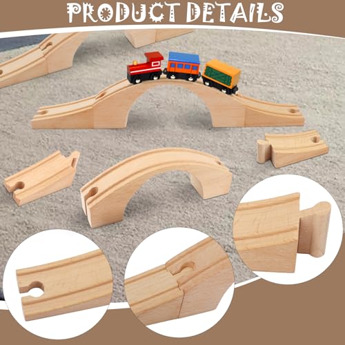 Image of 1 Pack Wood Train Track Extension Wooden Train Bridge Track Wood Train Accessories Wooden Railway Bridge Wood Train Track Connectors Compatible with Most Toy Train Railroads for Birthdays