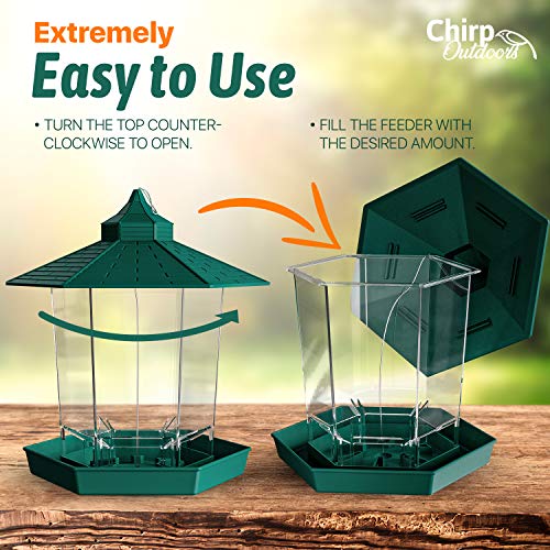 Hanging Hopper Bird Feeder - Can Be Used As Decorative Ground Level Or Hanging Bird Feeder Outside | Irresistibly Attracts Diverse Array Of Beautiful Songbird Species | Durable For All Climates #TOP1