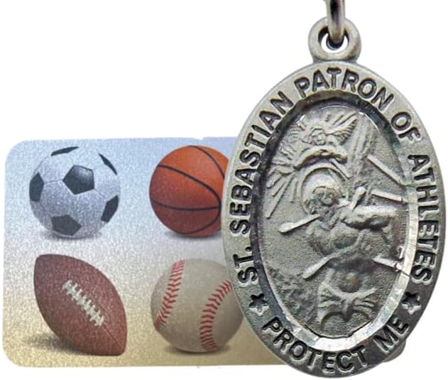 Westmon Works St Sebastian Medal All Sports Saint Set with Pewter Medallion Pendant and Prayer Card in a Velour Carry Bag - Image 7