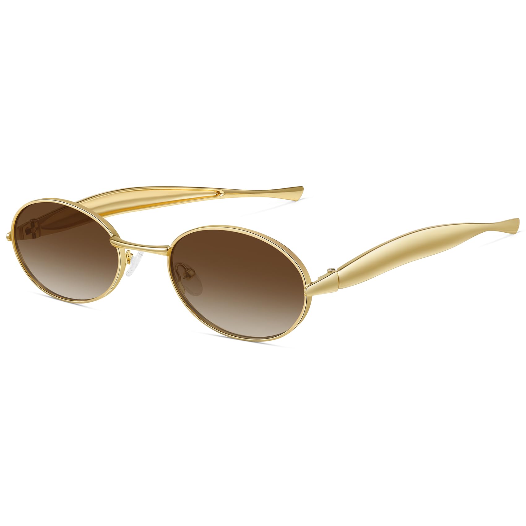 Fozono Sardine Oval Sunglasses for Women Men - UV400 Gold Metal Frame Retro Shades