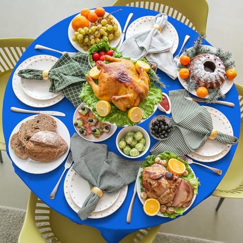 Image of 16 Pack Blue Plastic Tablecloth for Round Tables, Premium Decorative Blue Disposable Table Cloths for Parties, Bulk Round Party Table Cover for Birthday Wedding Anniversary Graduation, 84 Inch