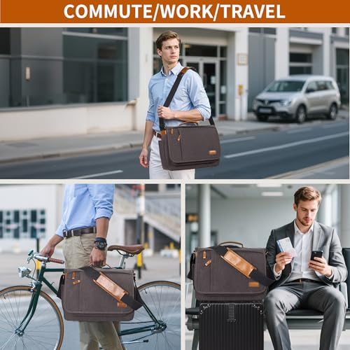 Image of ESTARER Laptop Messenger Bag 17-17.3 Inch Water-resistant Canvas Shoulder Bag for Work College, Grey