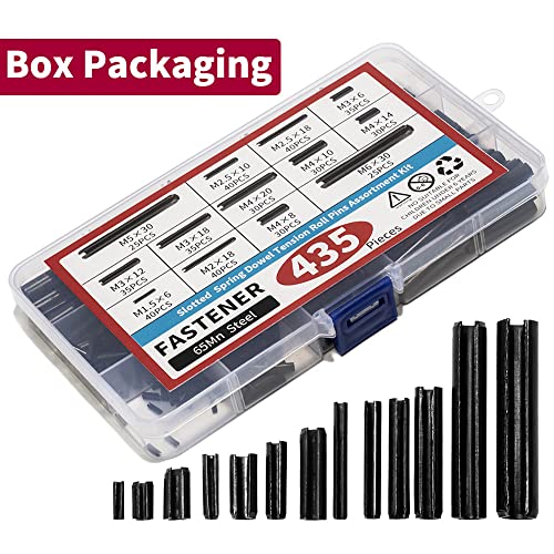 435Pcs Roll Pin Assortment Set - Slotted Spring Pin - Spring Dowel Tension Roll Pins - M1.5 M2 M2.5 M3 M4 M5 M6 13Types Split Expansion Spring Steel Pin Assortment Kit #TOP4
