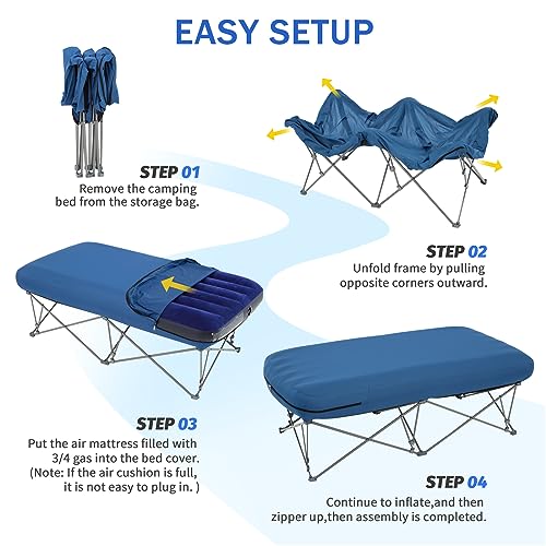 Image of KAMPKEEPER Camping Cot,Camping Cots for Adults,Folding Camping Cot with Inflatable Air Mattress and Carry Bag,for Outdoor Travel Camp Beach Vacation (not Included The Airpump)