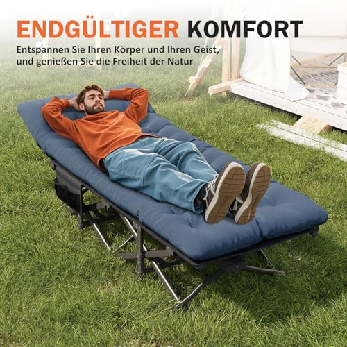 ATORPOK SHOP Campingbett feldbett klappbar, Faltbar Gästebett bis 200 kg für,mit Seitentasche, tragbares Campingliege,Outdoor, Garten, Reisen, Camping, Indoor (Blau)