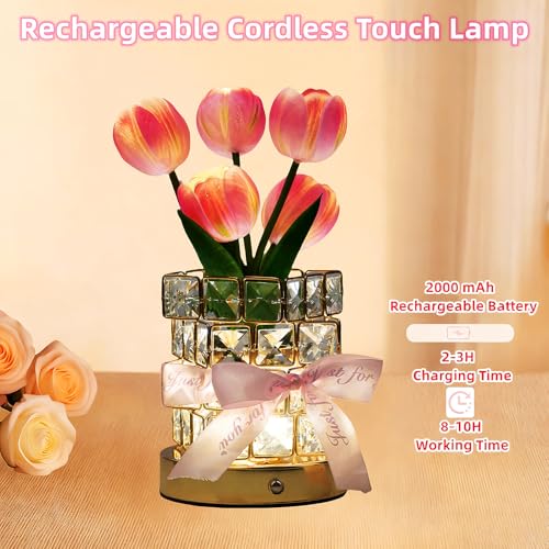 Image of Flower Lamp Cordless LED Touch Tulip Night Light Decor Gifts for Women