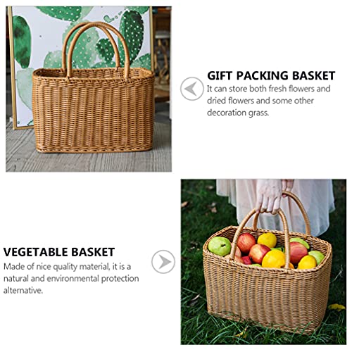Didiseaon Wicker Storage Basket Household Storage Basket Picnic Basket Woven Basket with Handle Utility Basket Plastic Storage Bins